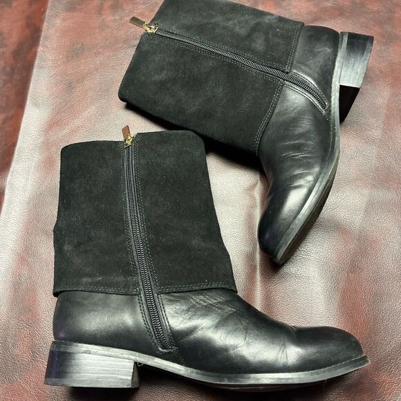 Trotters Limona black leather and suede boots with buckle, size 5 1/2 med - Picture 9 of 12